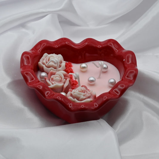 Red Rose Kiss Heart Candle | Valentine’s Day Soy Candle