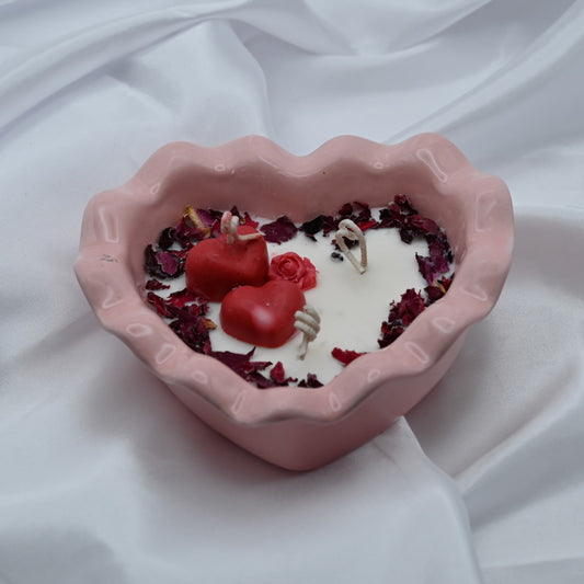 Pink Rose Kiss Heart Candle | Valentine’s Day Soy Candle