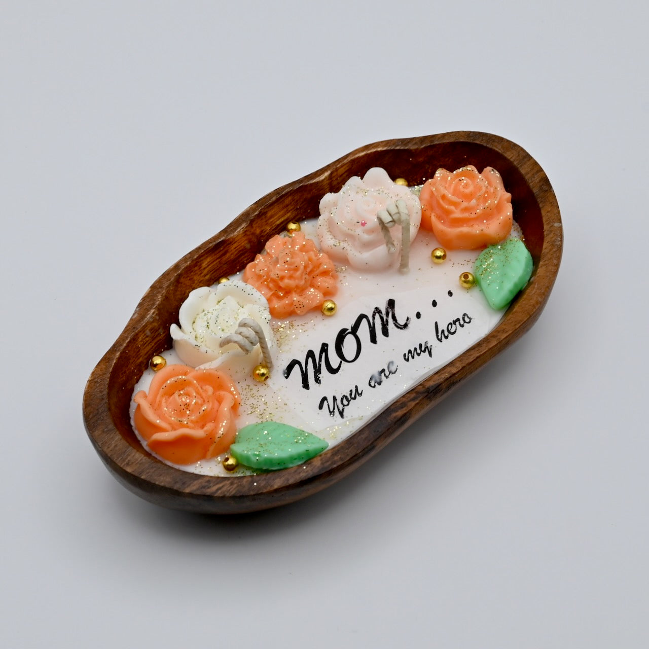 Mom - You Are My Hero | Handcrafted Floral Candle Tray