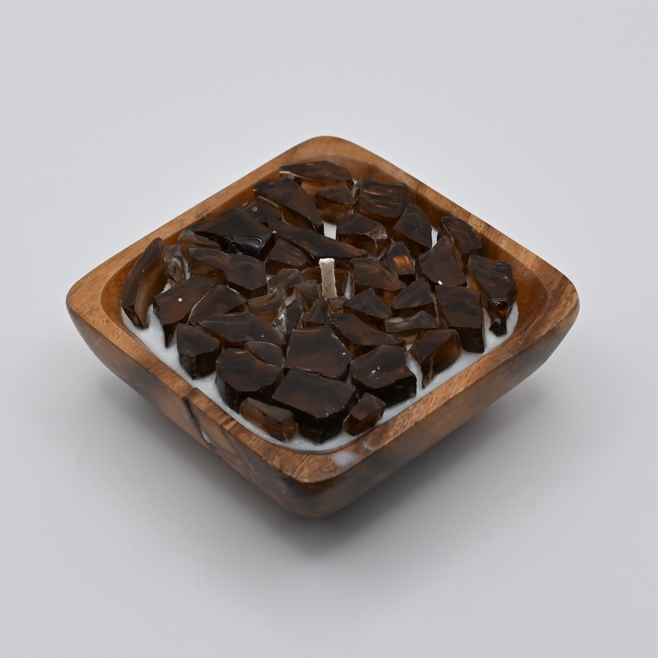Artistic Wooden Bowl Brown Firestone Candle