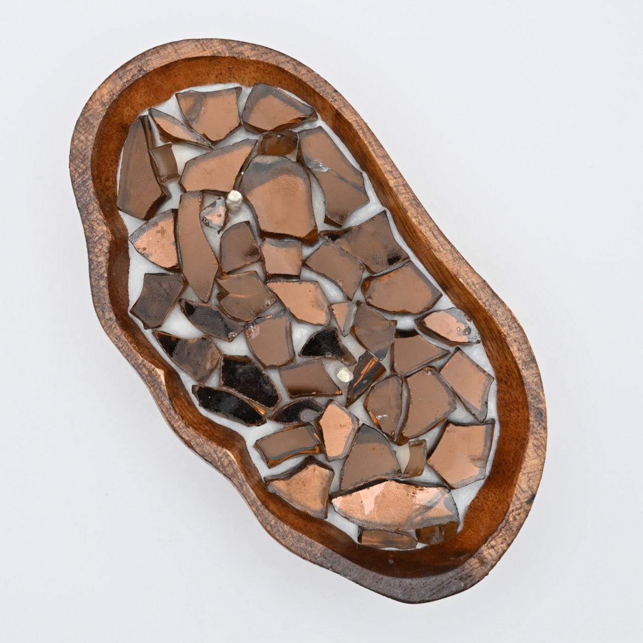 Artistic Wooden Tray Brown Firestone Candle