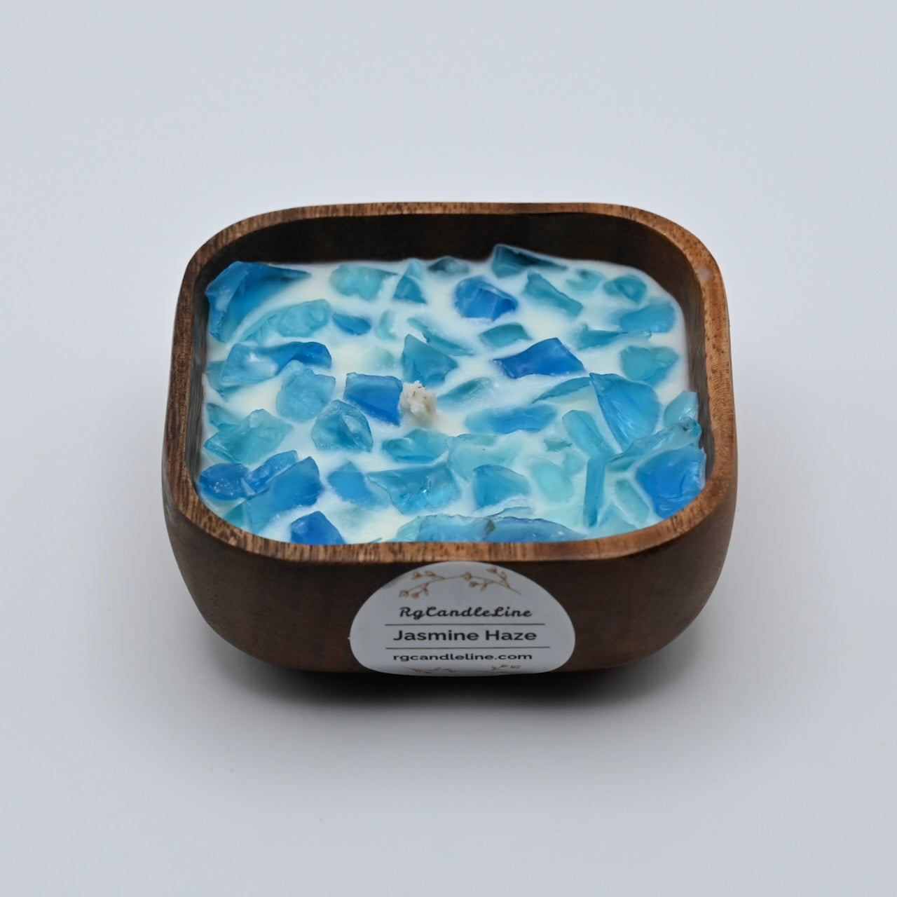Artistic Wooden Bowl Blue Firestone Candle