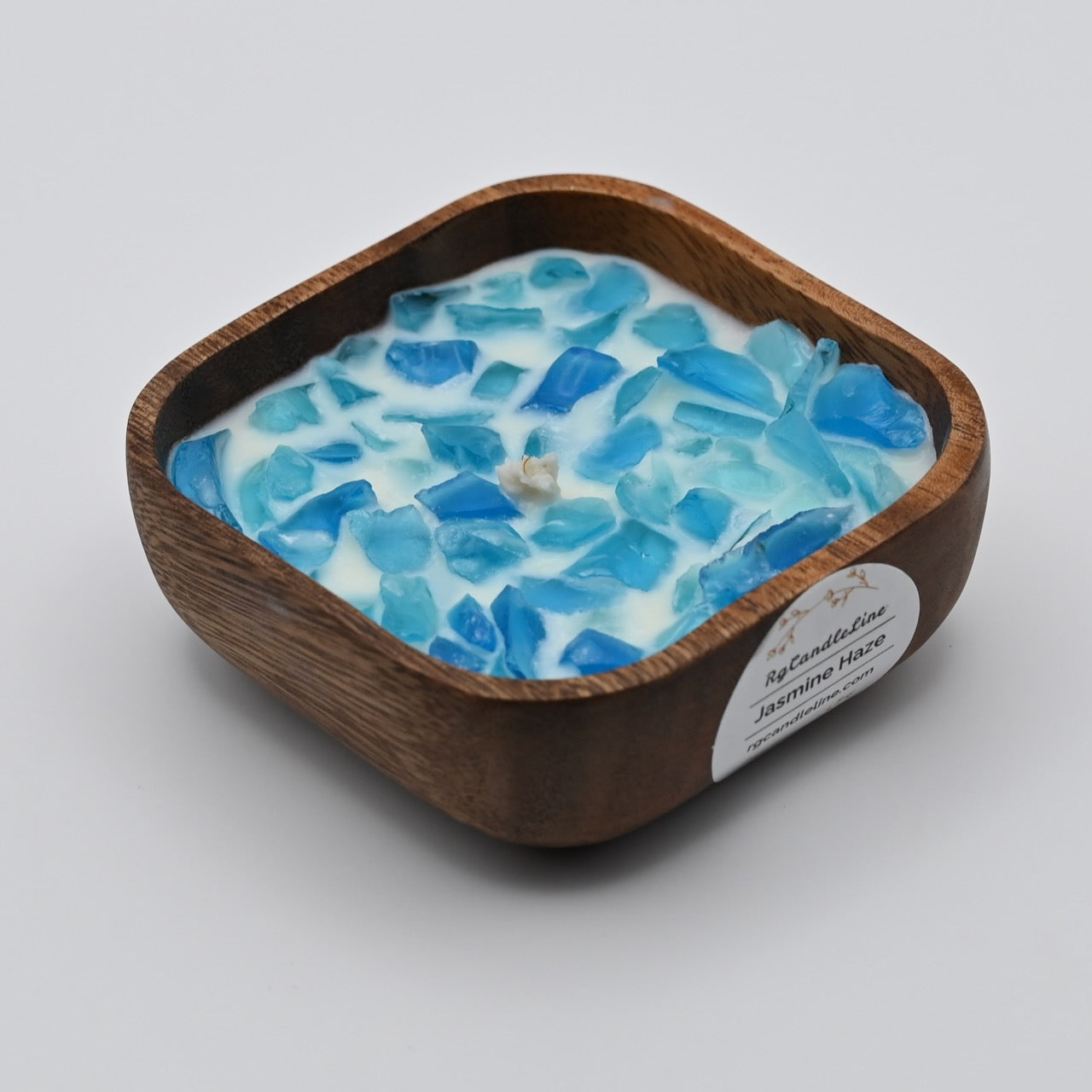 Artistic Wooden Bowl Blue Firestone Candle