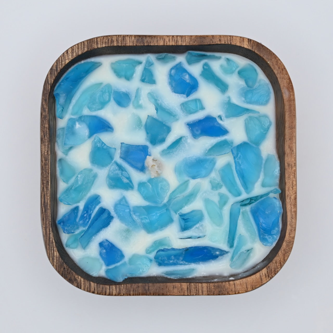 Artistic Wooden Bowl Blue Firestone Candle