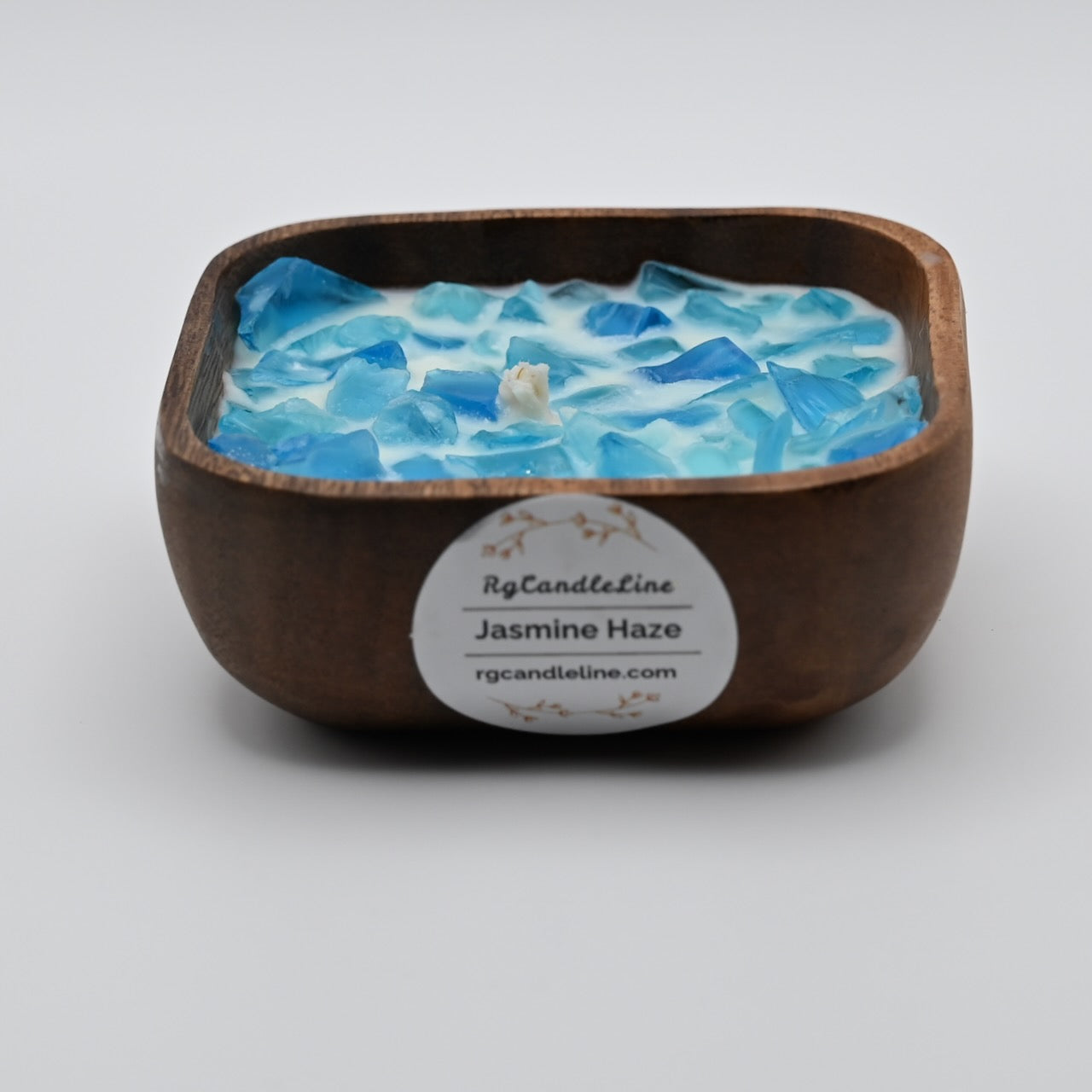 Artistic Wooden Bowl Blue Firestone Candle